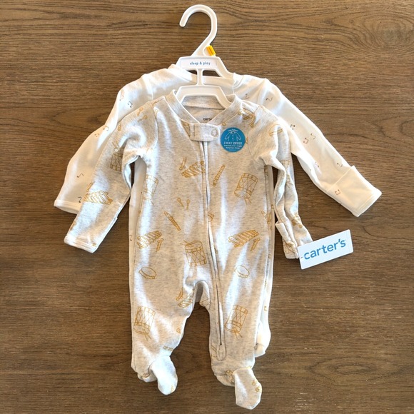 Carters Newborn Baby Long Sleeve Bodysuits, Oeko-Tex Cotton-Set of 2-NWT RRP $30 - Picture 1 of 6